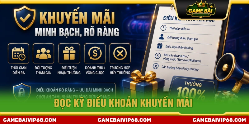 Xem kỹ điều kiện khuyến mãi và vòng cược trước khi nhận khuyến mãi